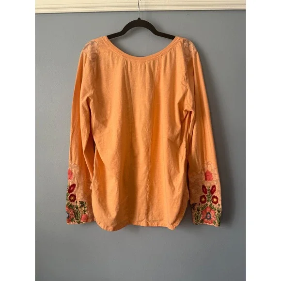 Women's Sundance Light Orange Embroidery Lace Insert Long Sleeve Top Size XLarge - Picture 12 of 12